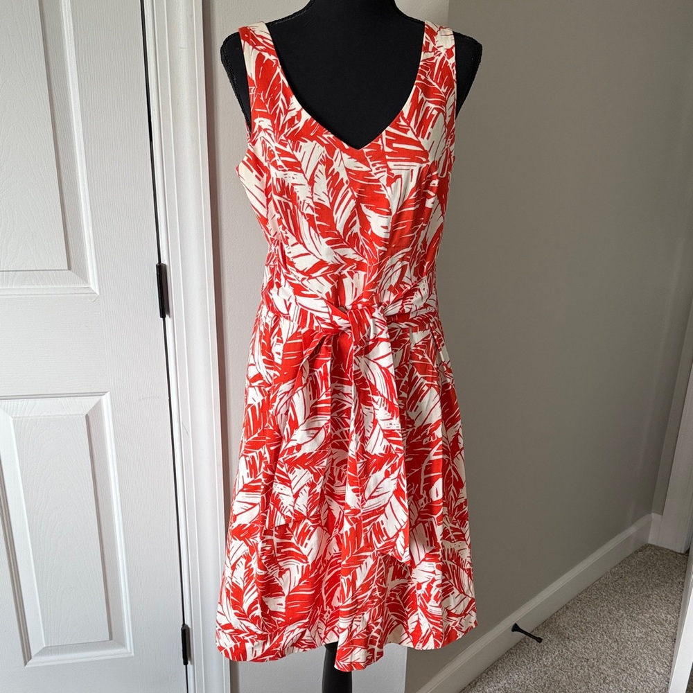 Anne Klein Orange and White Patterned Midi Dress